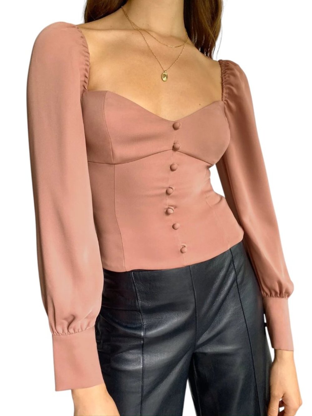 Wilfred Tulum Top - Dusty Coral Pink, Sweetheart Neckline, Front Buttons - XS